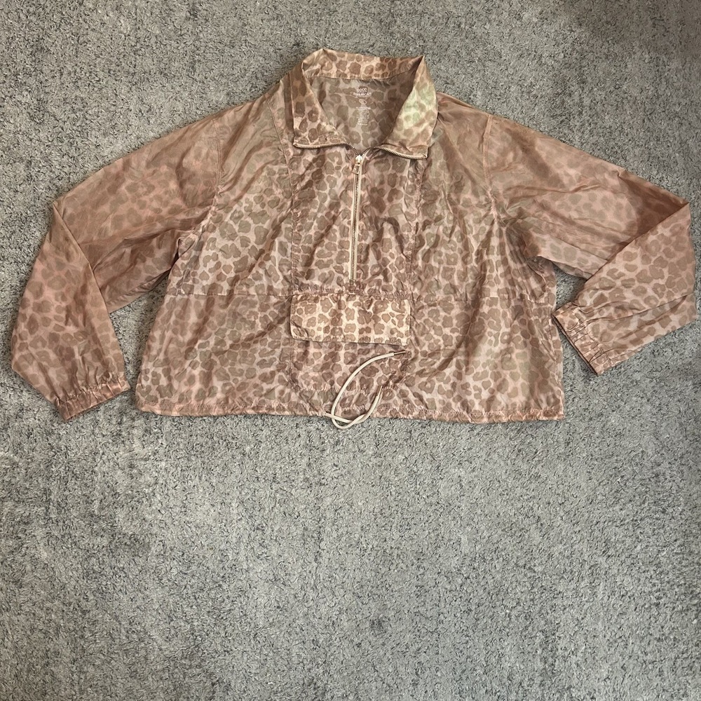 Good American Womens 6 Cropped Leopard Print 3/4 Zip Front Pocket Windbreaker